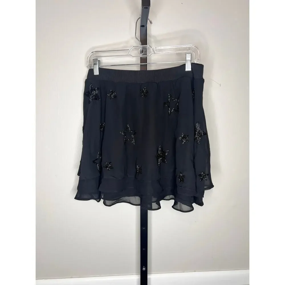 ☀️Chaser Beaded Star Flouncy Tiered Mini Skirt Size Medium NWT